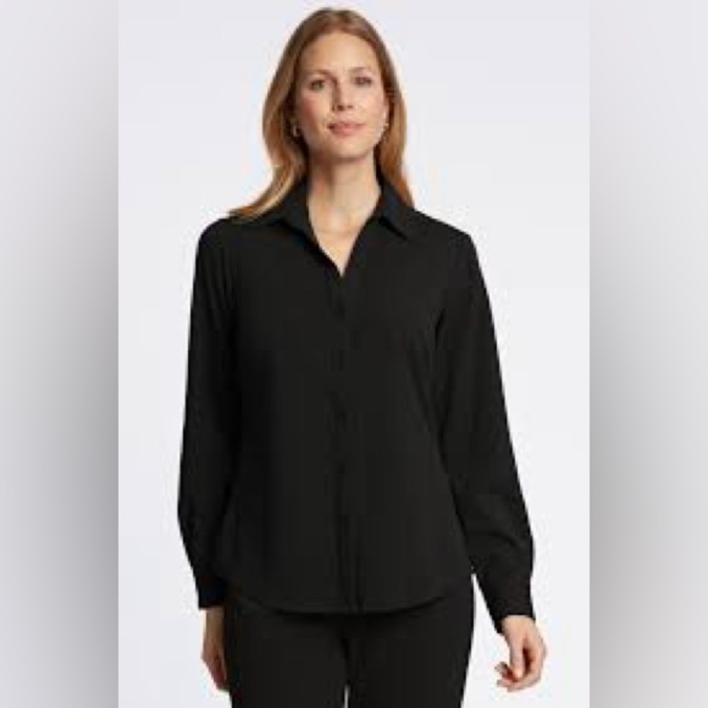 FOXCROFT Mary Crepe Button-Up Shirt - Black